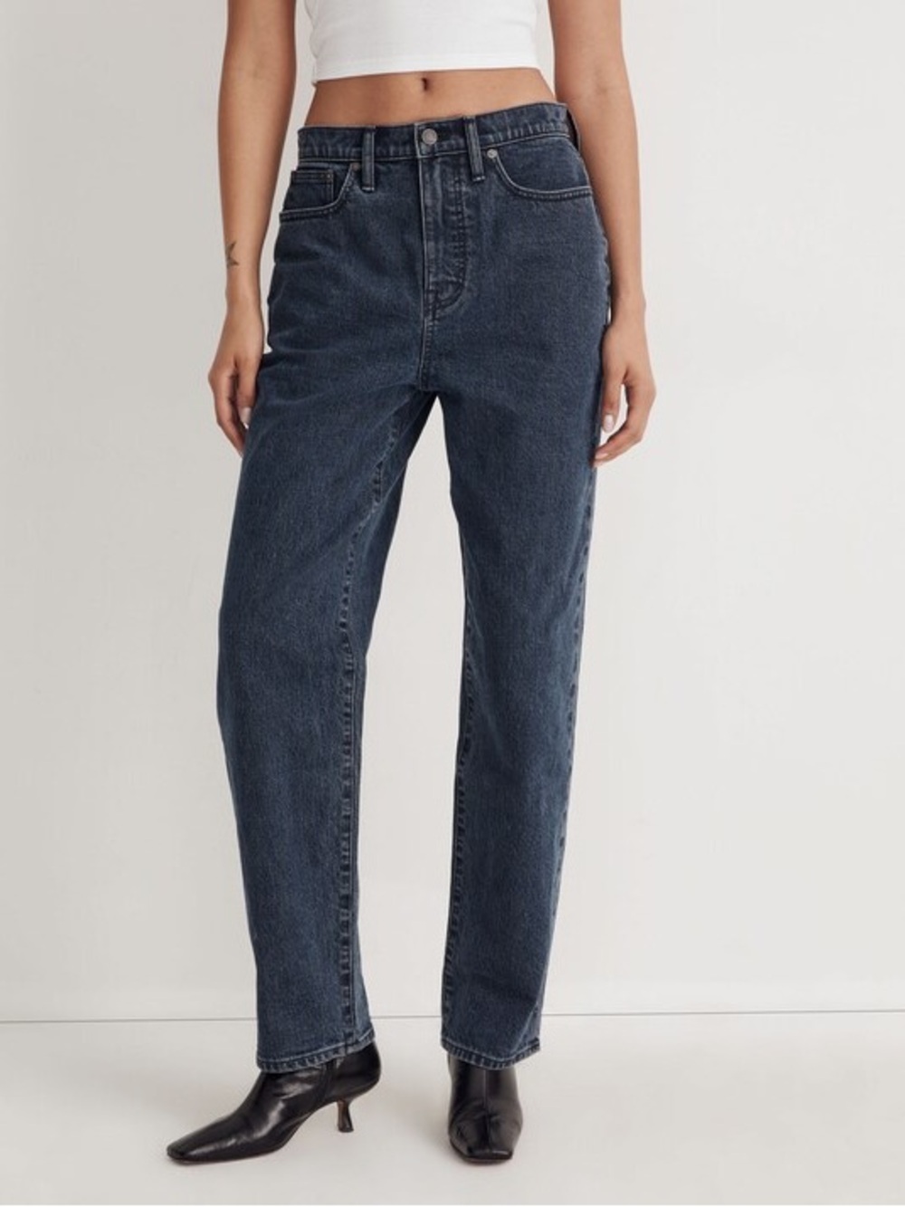 NWT Madewell The DadJean size 32 Cotton Dark Charcoal Indigo Wash High Rise